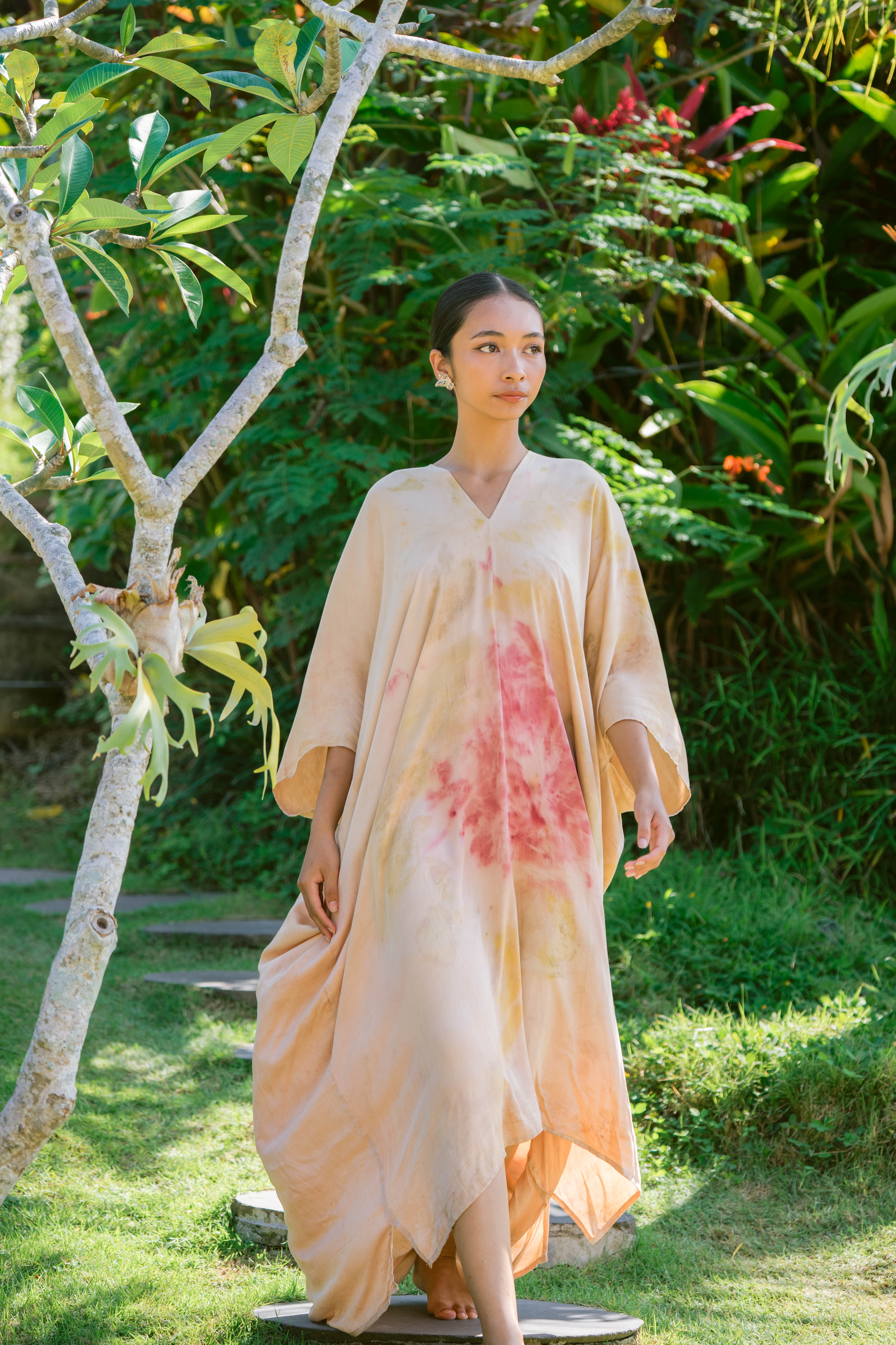 The Parvati – Dusty Pink, Red, Yellow & Green  Eco Vero Friendly Print Dress